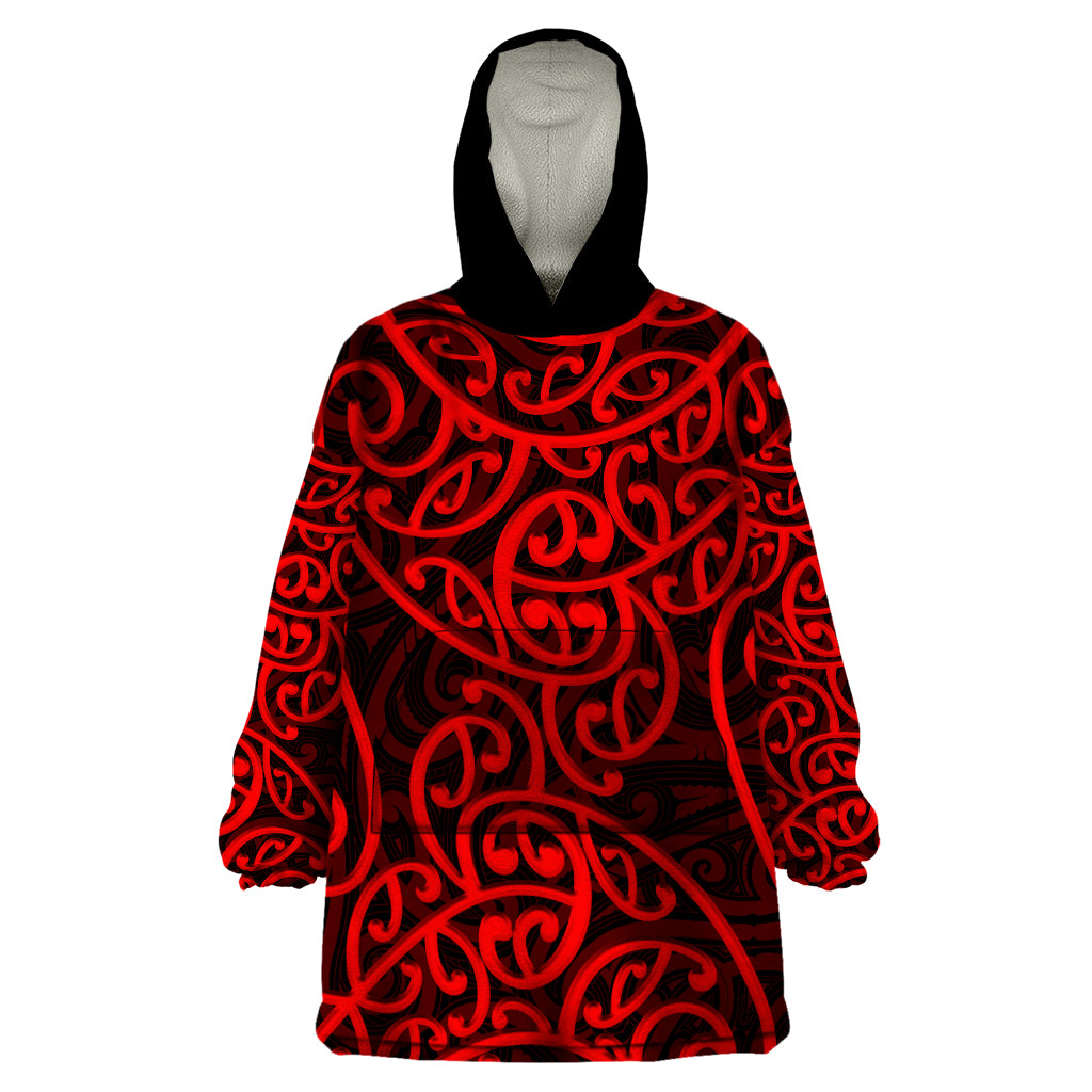 New Zealand Wearable Blanket Hoodie Maori Pattern Red LT6 One Size Red - Polynesian Pride