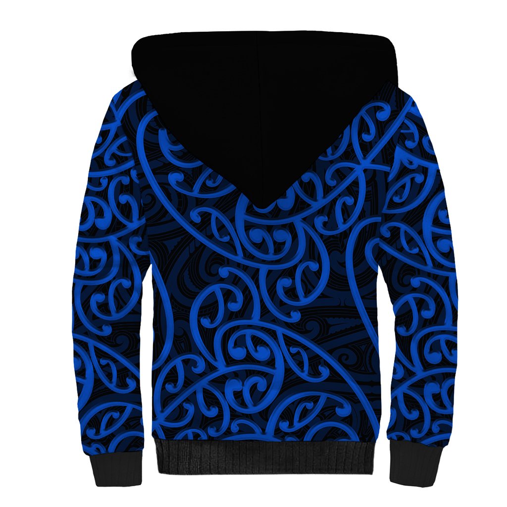 New Zealand Sherpa Hoodie Maori Pattern Blue LT6 - Polynesian Pride