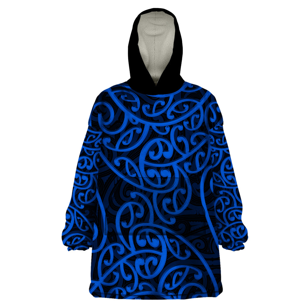 New Zealand Wearable Blanket Hoodie Maori Pattern Blue LT6 One Size Blue - Polynesian Pride