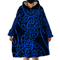 New Zealand Wearable Blanket Hoodie Maori Pattern Blue LT6 - Polynesian Pride