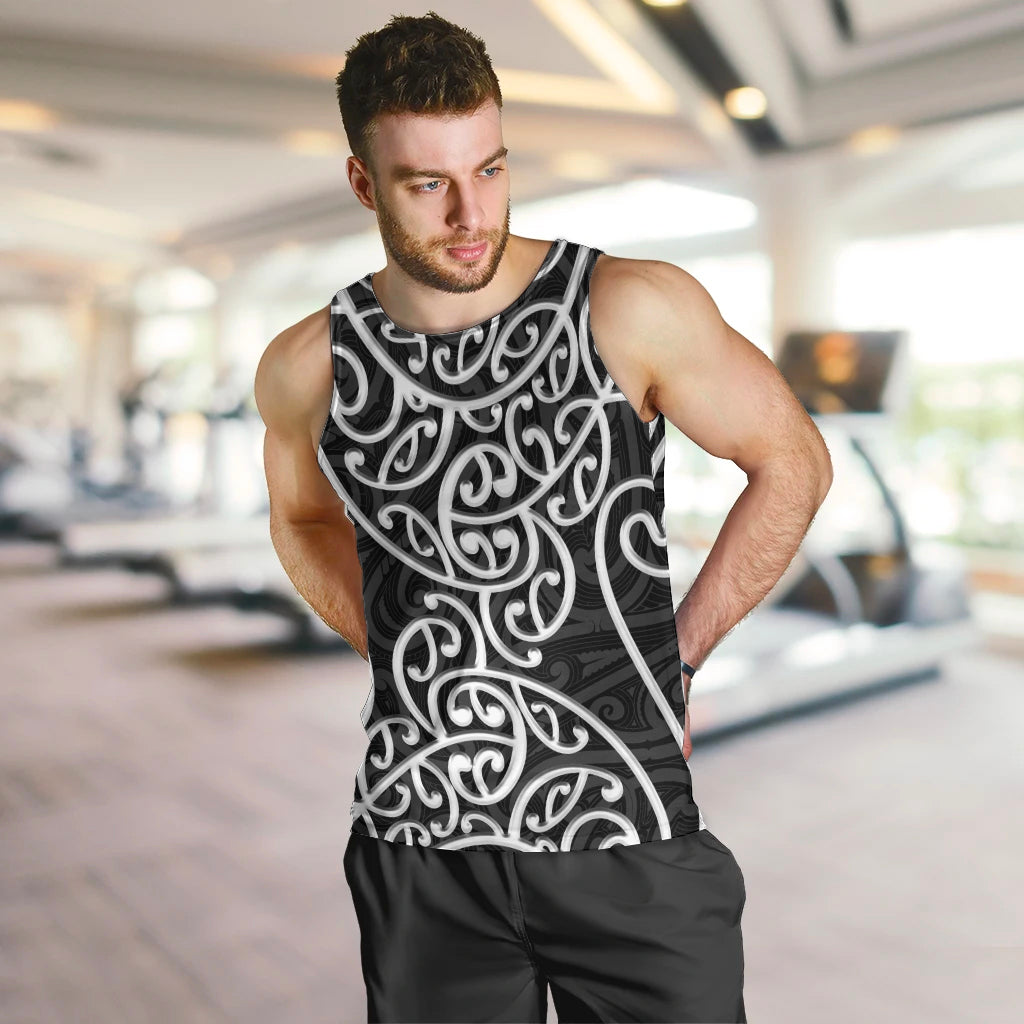 New Zealand Men Tank Top Maori Pattern White LT6 - Polynesian Pride