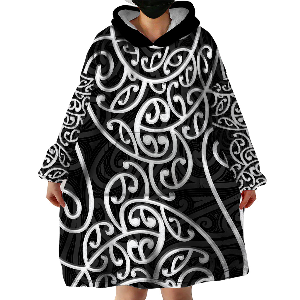 New Zealand Wearable Blanket Hoodie Maori Pattern White LT6 - Polynesian Pride