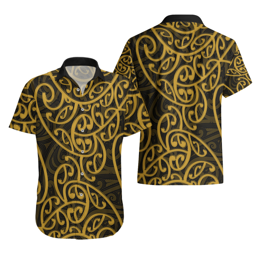 New Zealand Hawaiian Shirt Maori Pattern Gold LT6 - Polynesian Pride