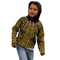 New Zealand Kid Hoodie Maori Pattern Gold LT6 - Polynesian Pride