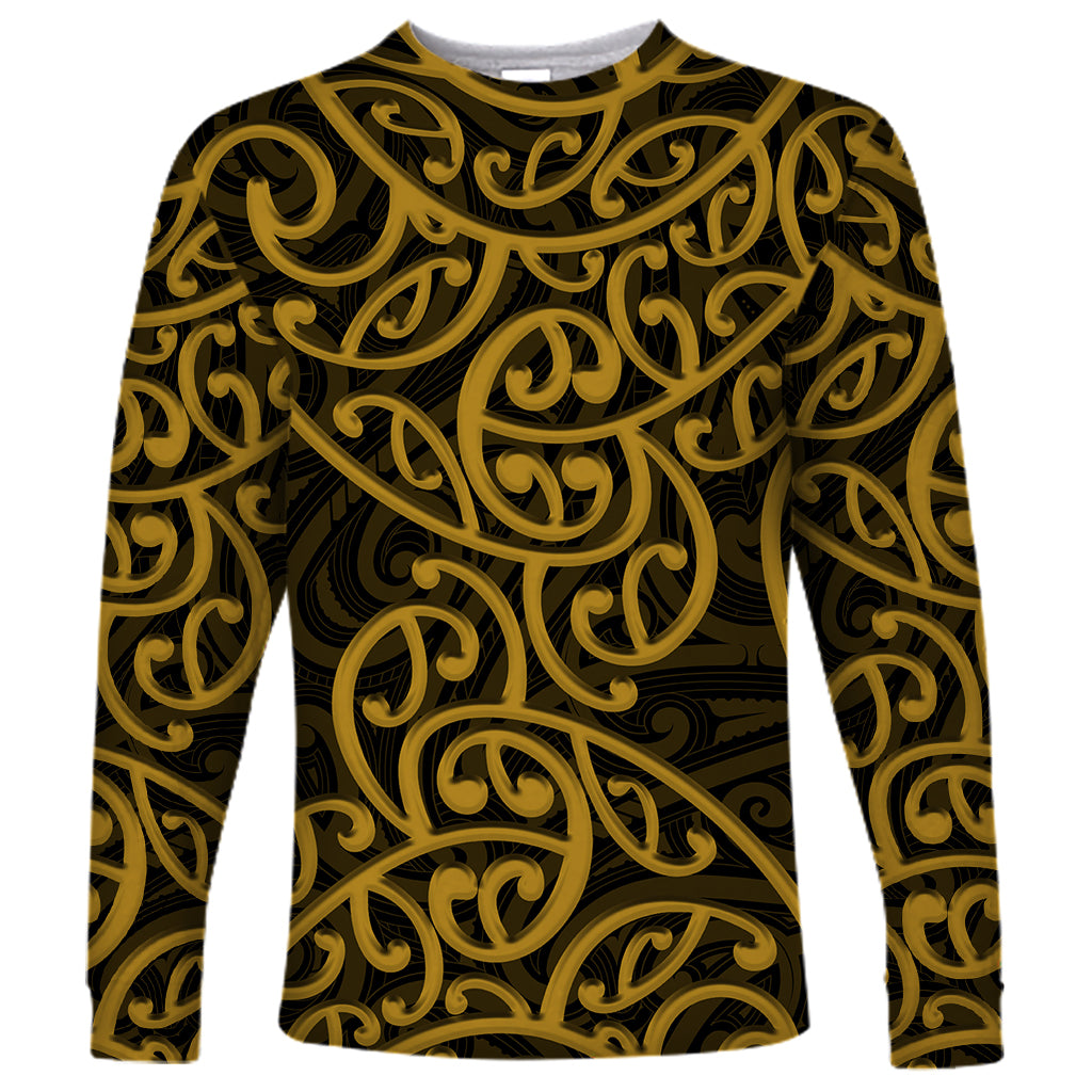 New Zealand Long Sleeve Shirt Maori Pattern Gold LT6 Unisex Gold - Polynesian Pride