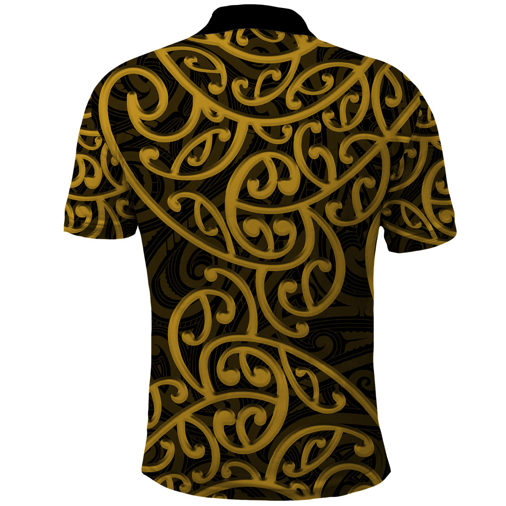 New Zealand Polo Shirt Maori Pattern Gold LT6 - Polynesian Pride