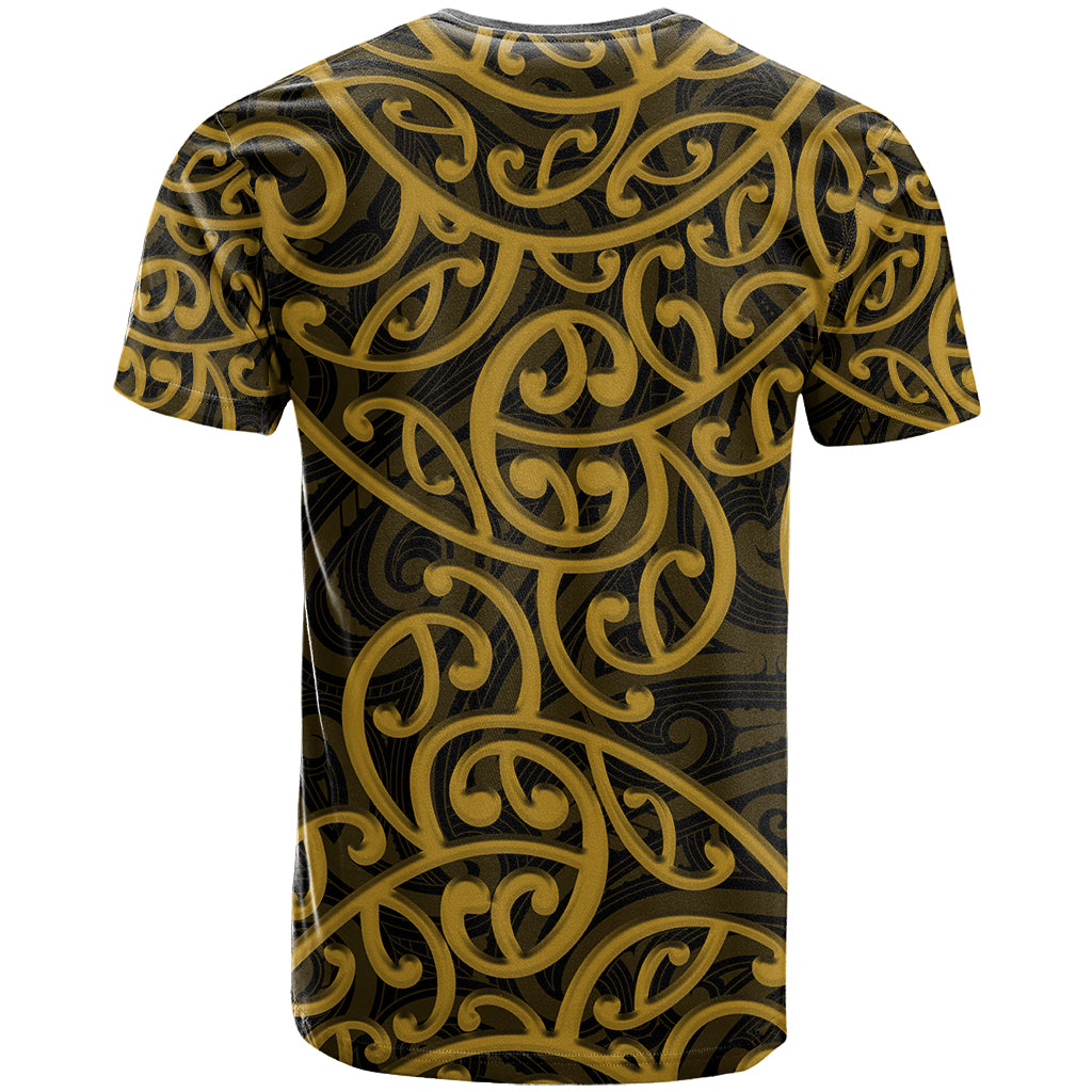 New Zealand T Shirt Maori Pattern Gold LT6 - Polynesian Pride