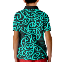 New Zealand Kid Polo Shirt Maori Pattern Turquoise LT6 - Polynesian Pride