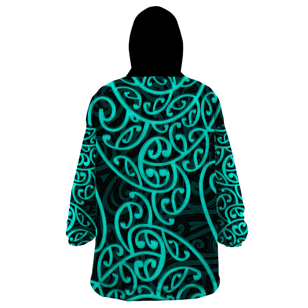 New Zealand Wearable Blanket Hoodie Maori Pattern Turquoise LT6 - Polynesian Pride