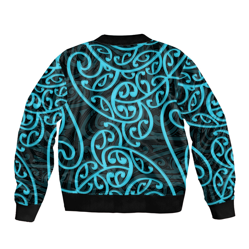New Zealand Bomber Jacket Maori Pattern Light Blue LT6 - Polynesian Pride