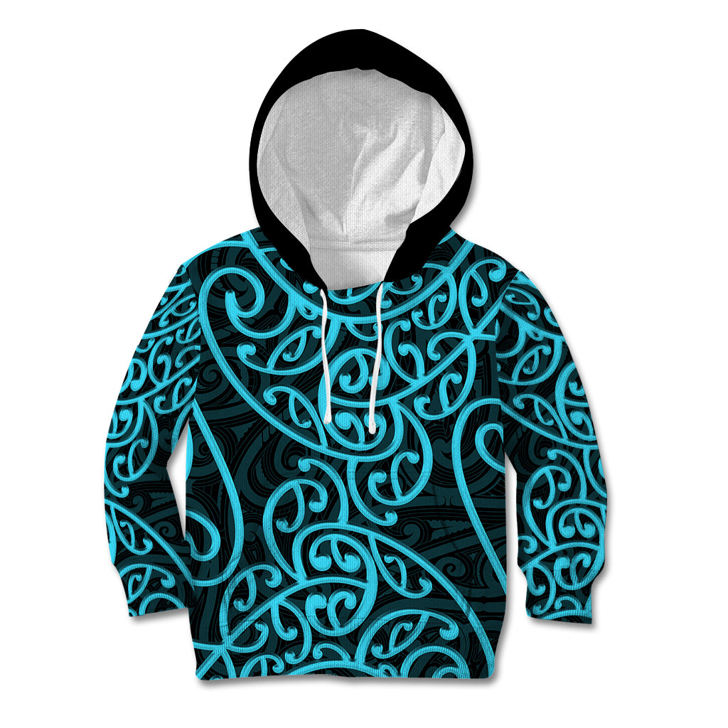 New Zealand Kid Hoodie Maori Pattern Light Blue LT6 Hoodie Blue - Polynesian Pride