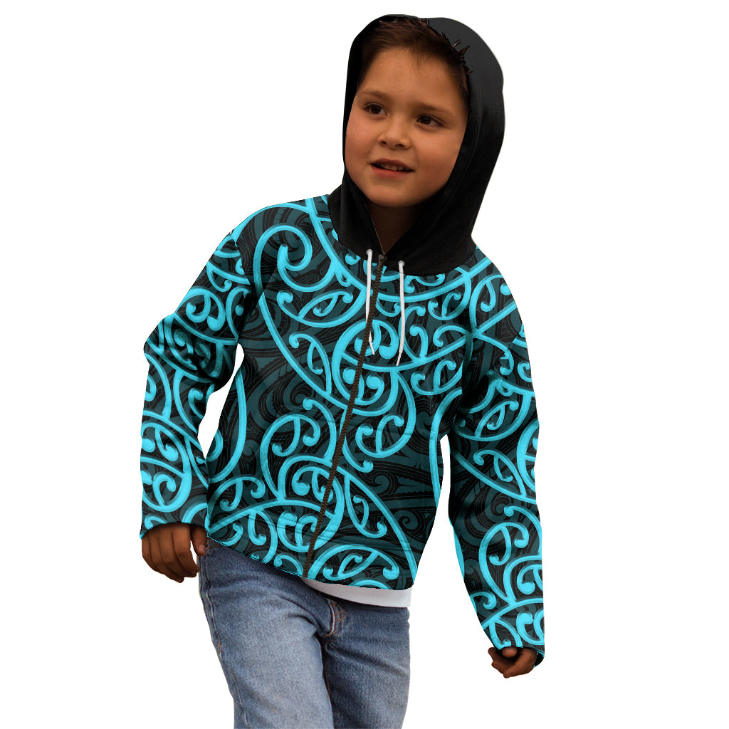 New Zealand Kid Hoodie Maori Pattern Light Blue LT6 - Polynesian Pride