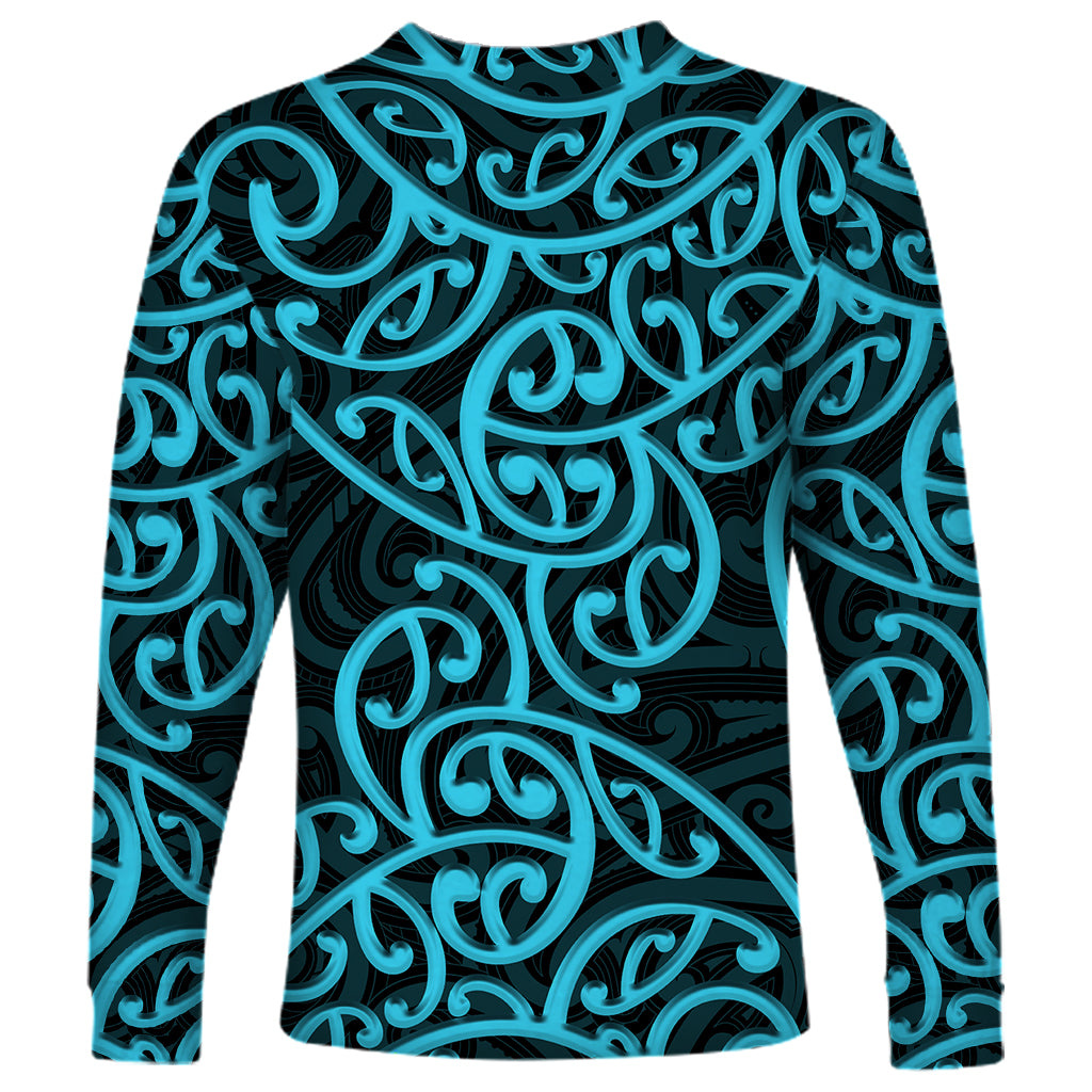 New Zealand Long Sleeve Shirt Maori Pattern Light Blue LT6 - Polynesian Pride