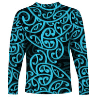 New Zealand Long Sleeve Shirt Maori Pattern Light Blue LT6 - Polynesian Pride