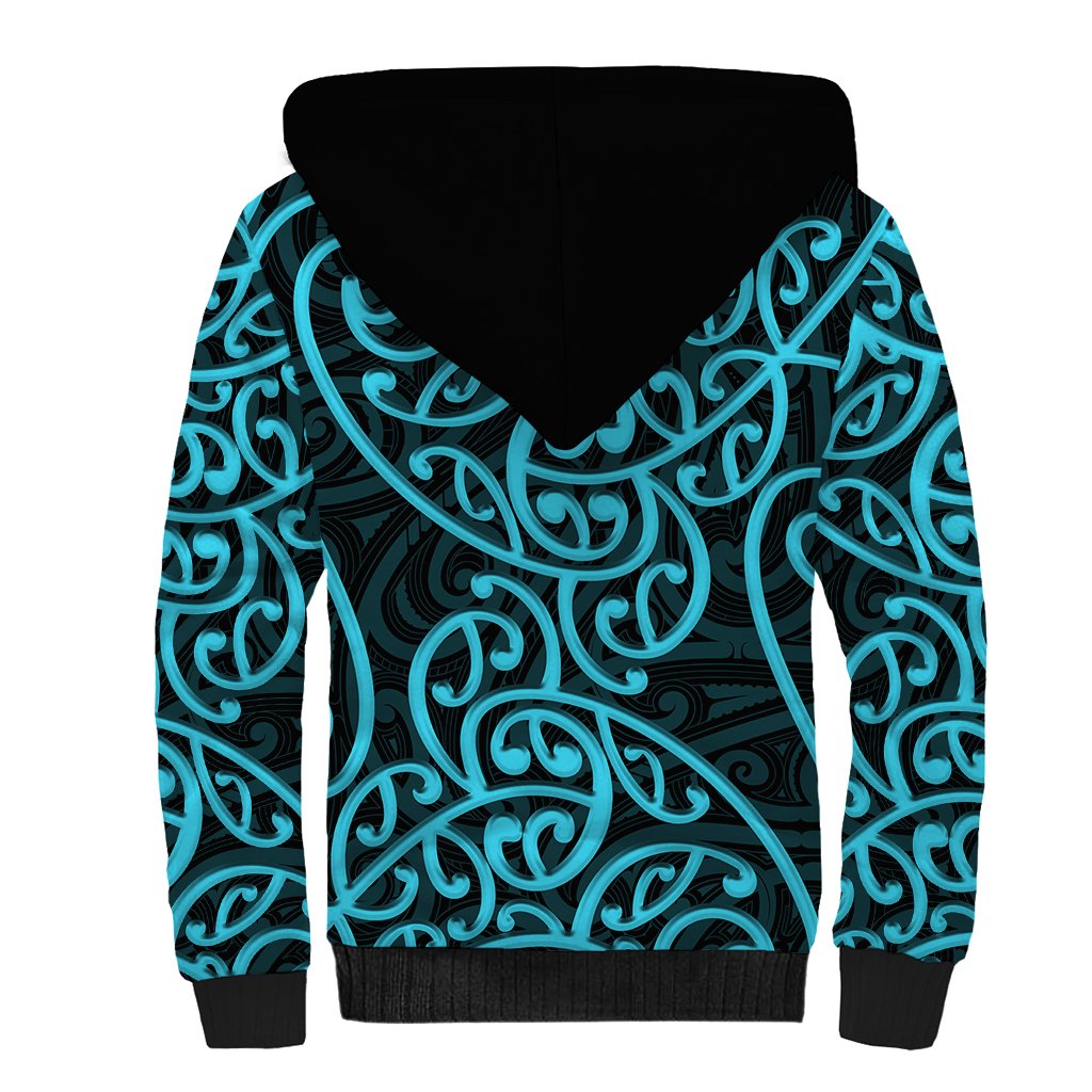 New Zealand Sherpa Hoodie Maori Pattern Light Blue LT6 - Polynesian Pride