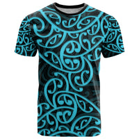 New Zealand T Shirt Maori Pattern Light Blue LT6 Blue - Polynesian Pride