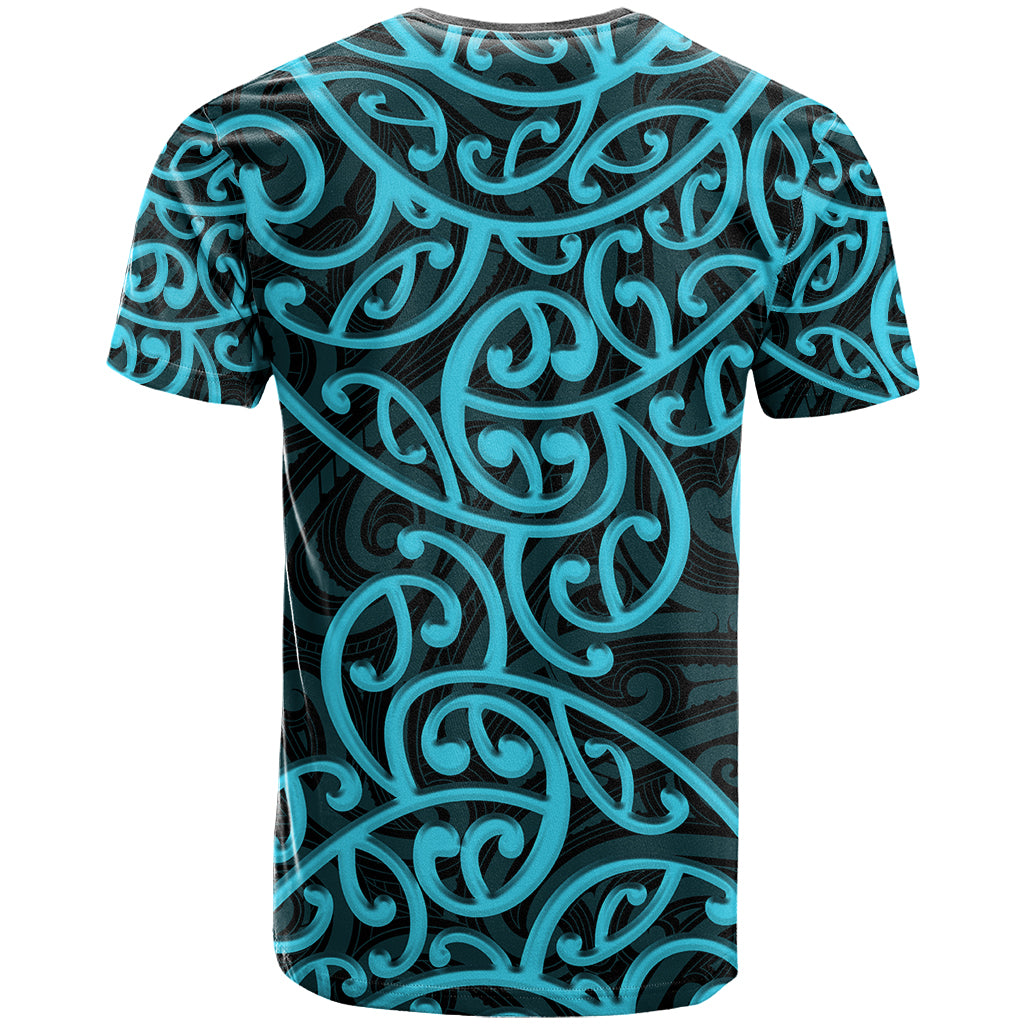 New Zealand T Shirt Maori Pattern Light Blue LT6 - Polynesian Pride