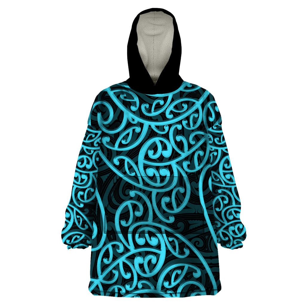 New Zealand Wearable Blanket Hoodie Maori Pattern Light Blue LT6 One Size Blue - Polynesian Pride