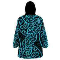 New Zealand Wearable Blanket Hoodie Maori Pattern Light Blue LT6 - Polynesian Pride