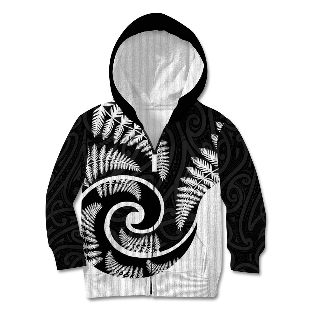 New Zealand Kid Hoodie Maori With Silver Fern White LT6 Zip Hoodie White - Polynesian Pride