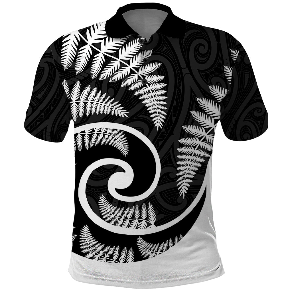 New Zealand Polo Shirt Maori With Silver Fern White LT6 White - Polynesian Pride