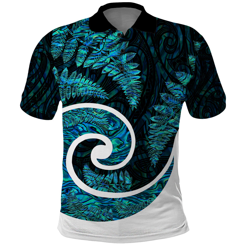 New Zealand Polo Shirt Maori With Silver Fern Papua Shell Green Ver.1 LT6 Green - Polynesian Pride
