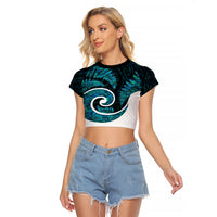 New Zealand Raglan Cropped T Shirt Maori With Silver Fern Papua Shell Green Ver.1 LT6 Female Green - Polynesian Pride
