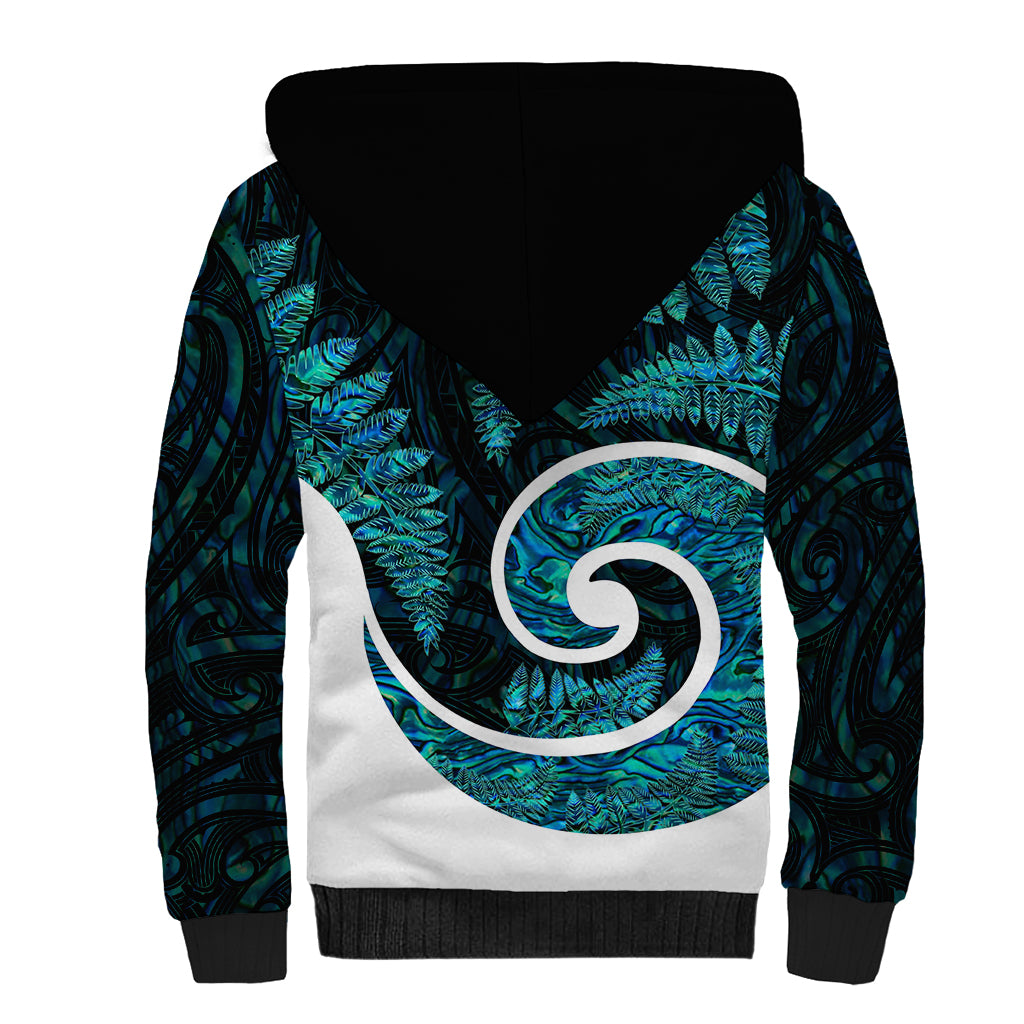 New Zealand Sherpa Hoodie Maori With Silver Fern Papua Shell Green Ver.1 LT6 - Polynesian Pride