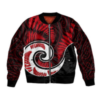 New Zealand Bomber Jacket Maori With Silver Fern Red LT6 Unisex Red - Polynesian Pride