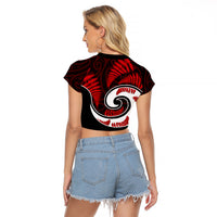 New Zealand Raglan Cropped T Shirt Maori With Silver Fern Red LT6 - Polynesian Pride