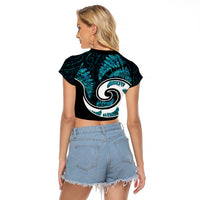 New Zealand Raglan Cropped T Shirt Maori With Silver Fern Papua Shell Green Ver.2 LT6 - Polynesian Pride