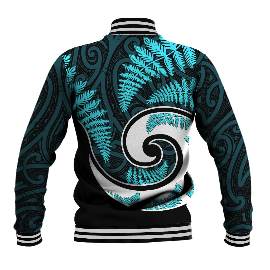 New Zealand Baseball Jacket Maori With Silver Fern Light Blue LT6 - Polynesian Pride