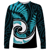 New Zealand Long Sleeve Shirt Maori With Silver Fern Light Blue LT6 Unisex Blue - Polynesian Pride