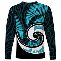 New Zealand Long Sleeve Shirt Maori With Silver Fern Light Blue LT6 - Polynesian Pride