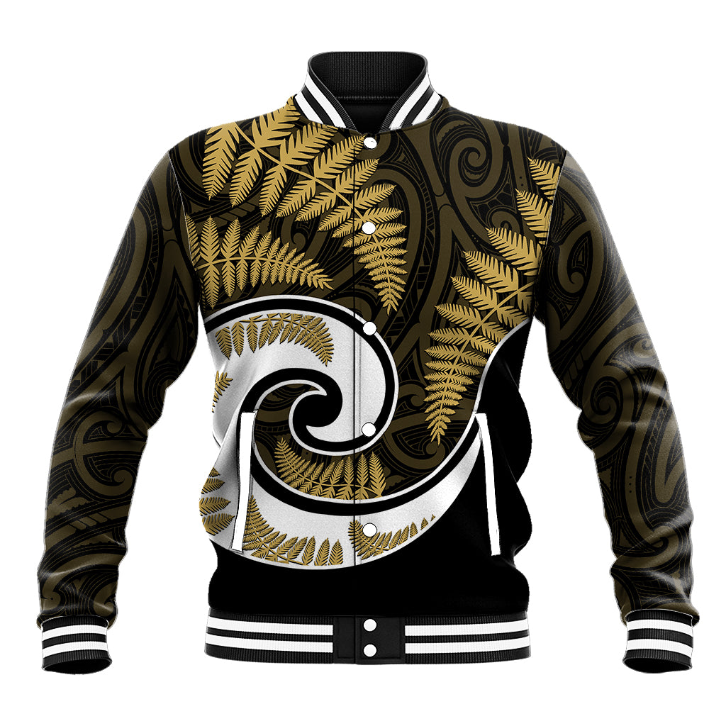 New Zealand Baseball Jacket Maori With Silver Fern Gold LT6 Unisex Gold - Polynesian Pride