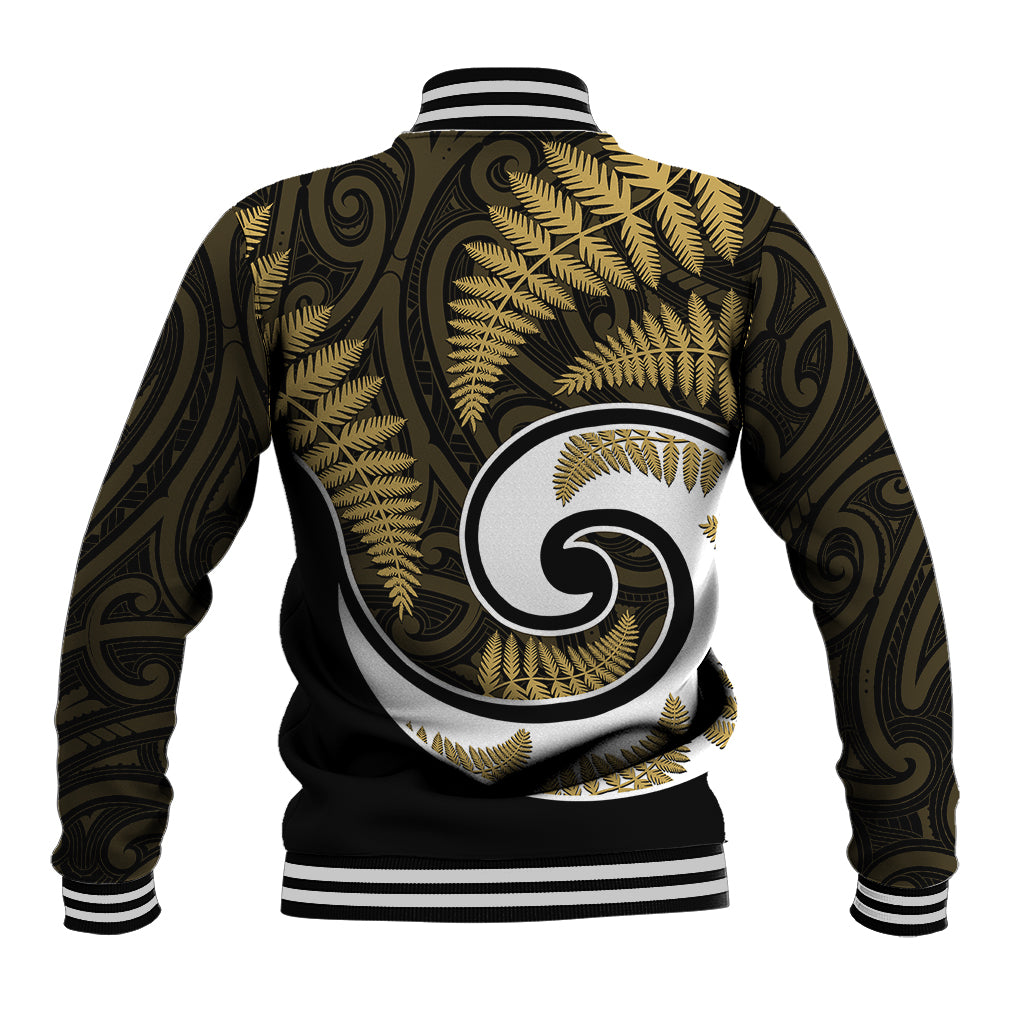 New Zealand Baseball Jacket Maori With Silver Fern Gold LT6 - Polynesian Pride