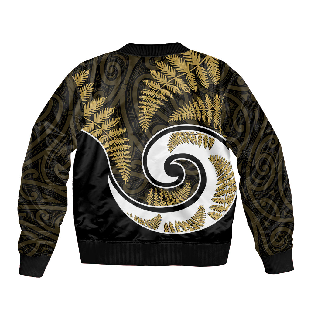 New Zealand Sleeve Zip Bomber Jacket Maori With Silver Fern Gold LT6 - Polynesian Pride