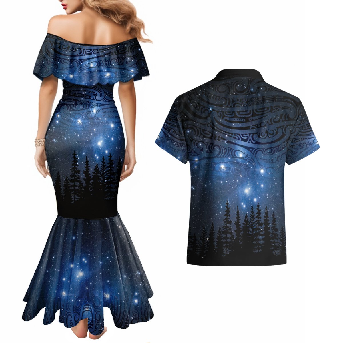 Matariki Te Tau Hou Māori Couples Matching Mermaid Dress and Hawaiian Shirt New Zealand Starry Sky LT7 - Polynesian Pride