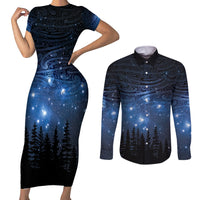Matariki Te Tau Hou Māori Couples Matching Short Sleeve Bodycon Dress and Long Sleeve Button Shirt New Zealand Starry Sky LT7 Galaxy - Polynesian Pride