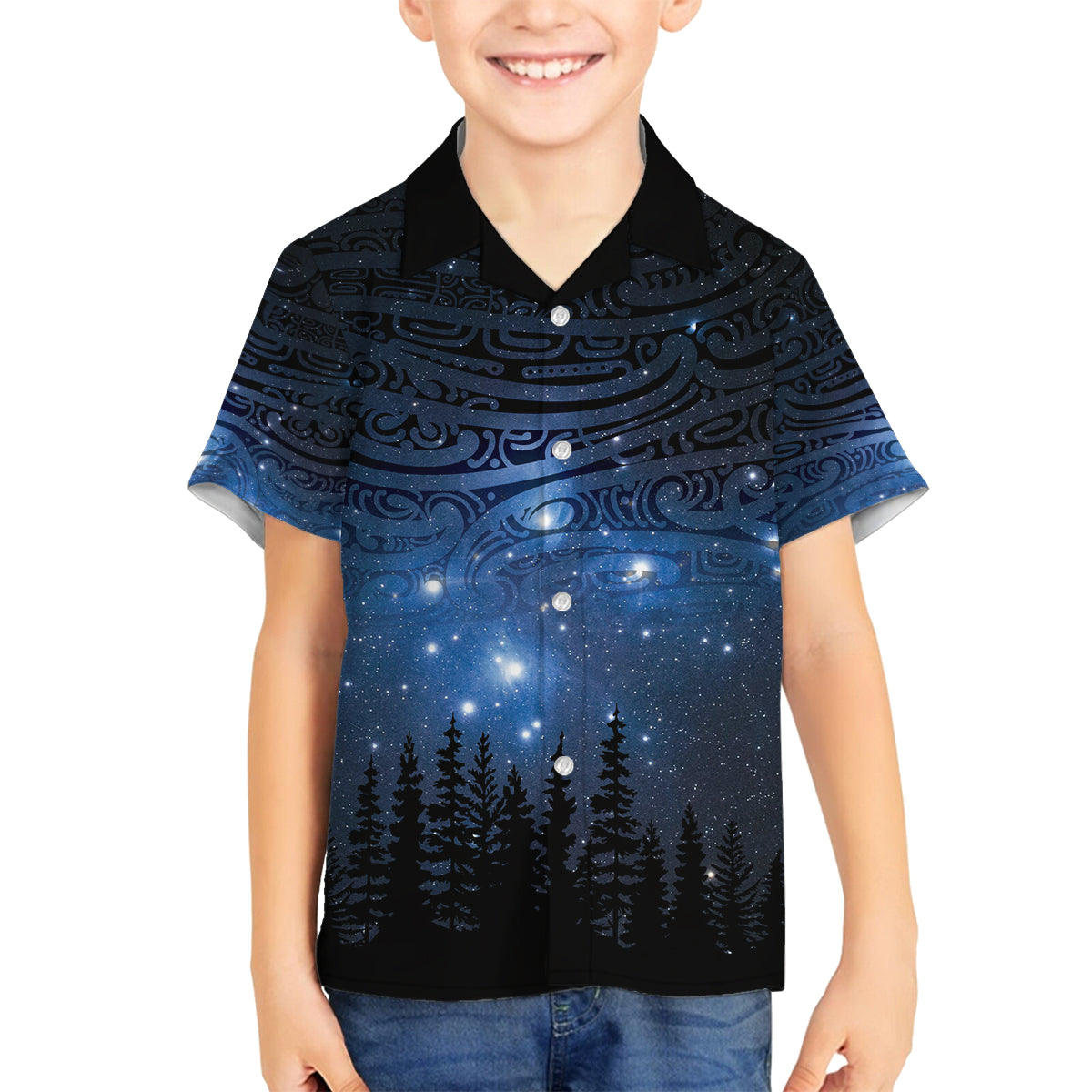 Matariki Te Tau Hou Māori Family Matching Puletasi and Hawaiian Shirt New Zealand Starry Sky LT7 Son's Shirt Galaxy - Polynesian Pride