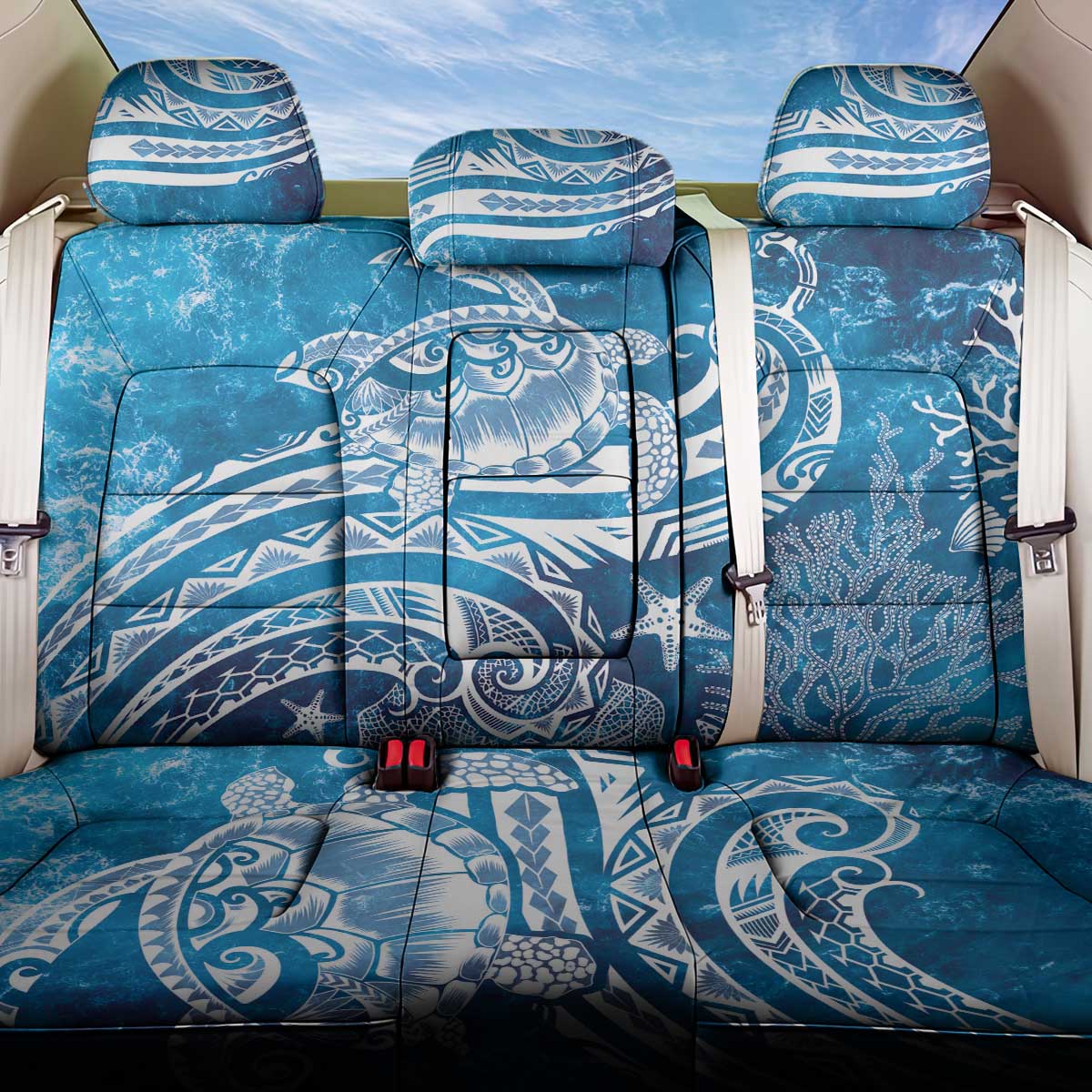 World Ocean Day Polynesian Pattern Back Car Seat Cover Crystal Waves