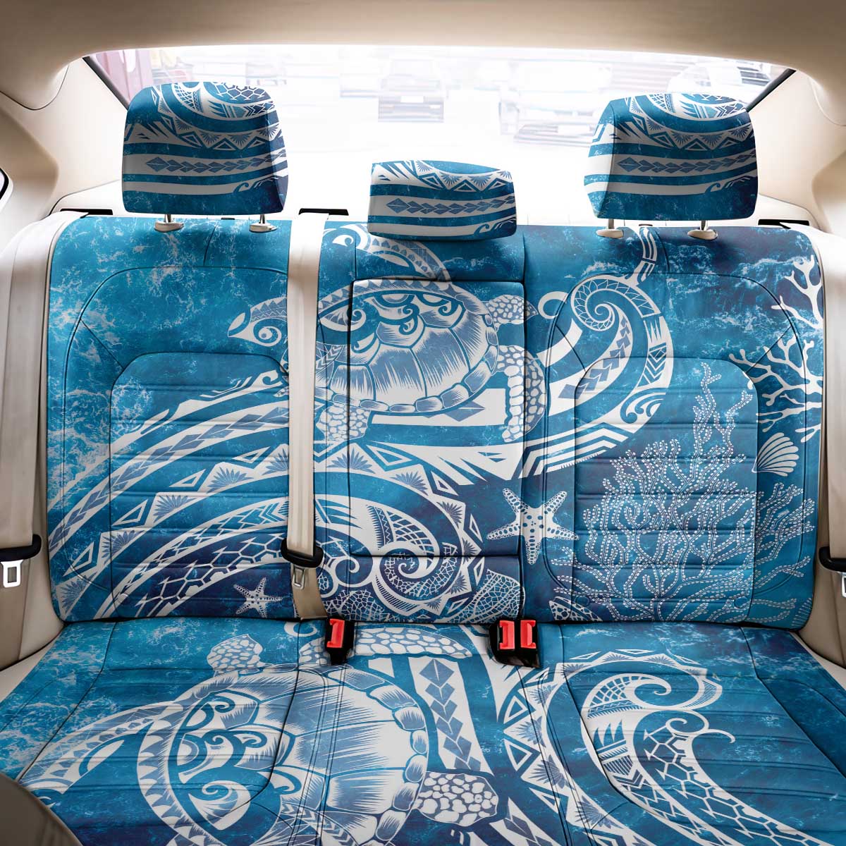 World Ocean Day Polynesian Pattern Back Car Seat Cover Crystal Waves