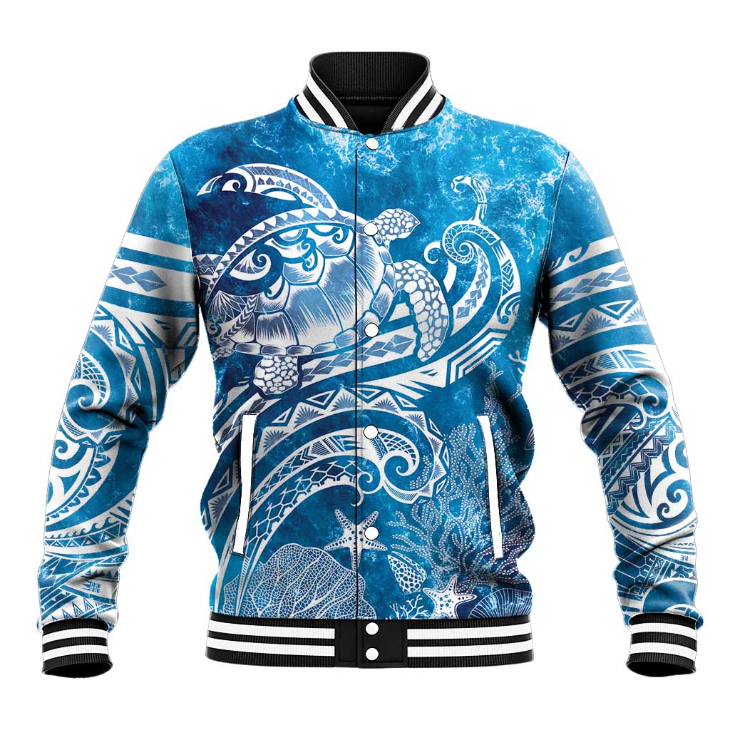 World Ocean Day Polynesian Pattern Baseball Jacket Crystal Waves