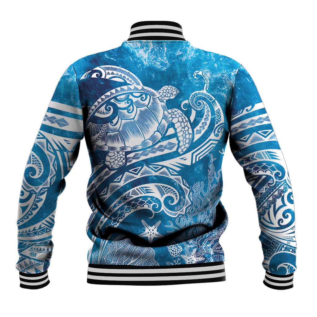 World Ocean Day Polynesian Pattern Baseball Jacket Crystal Waves