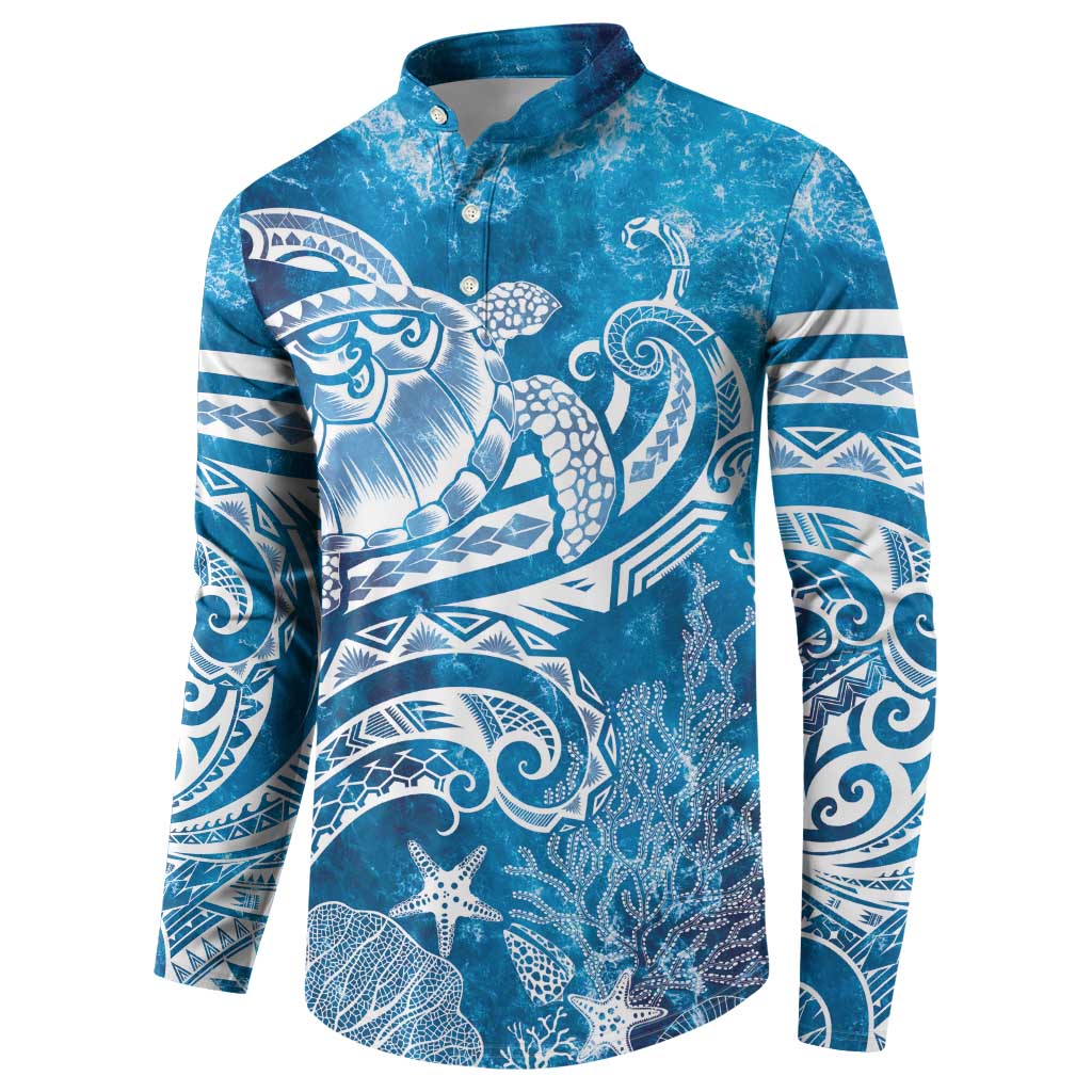 World Ocean Day Polynesian Pattern Button Sweatshirt Crystal Waves