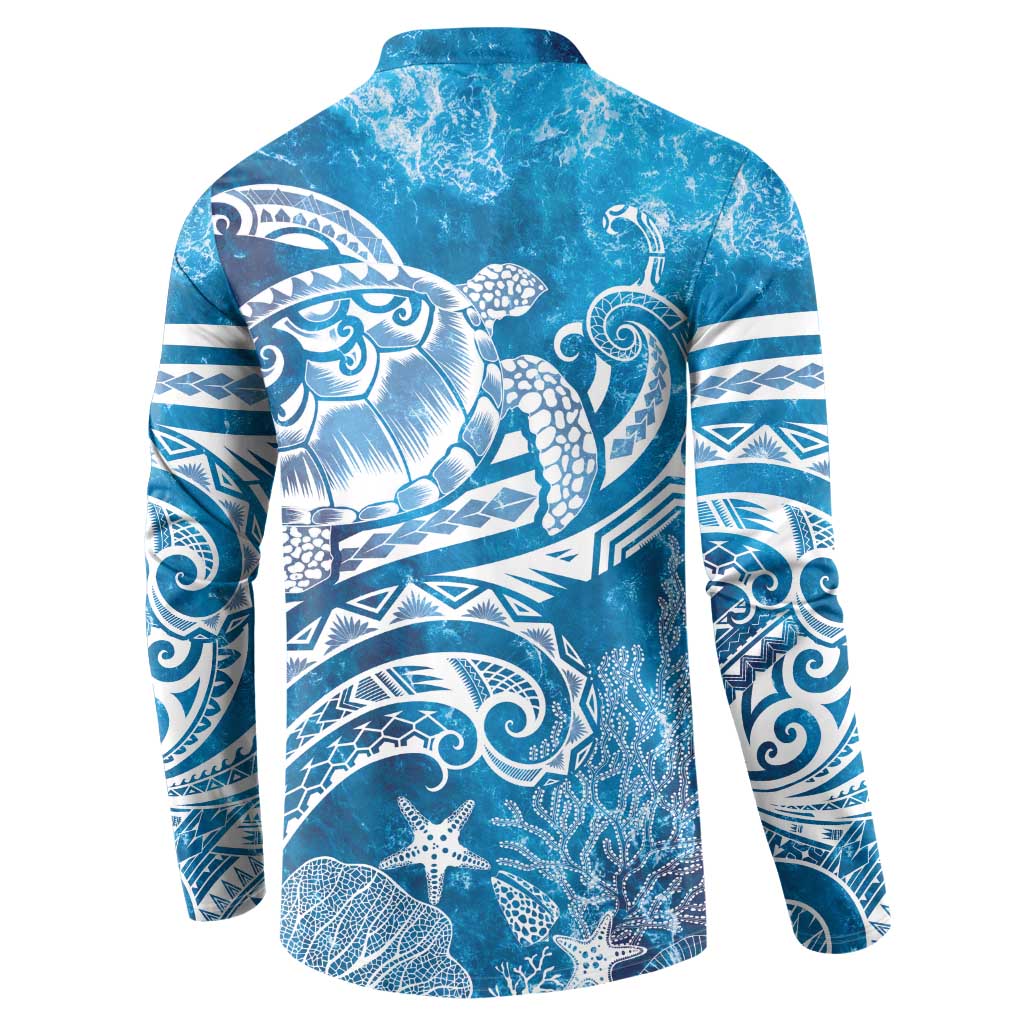 World Ocean Day Polynesian Pattern Button Sweatshirt Crystal Waves