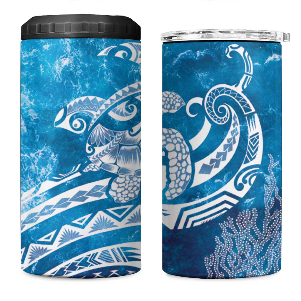 World Ocean Day Polynesian Pattern 4 in 1 Can Cooler Tumbler Crystal Waves