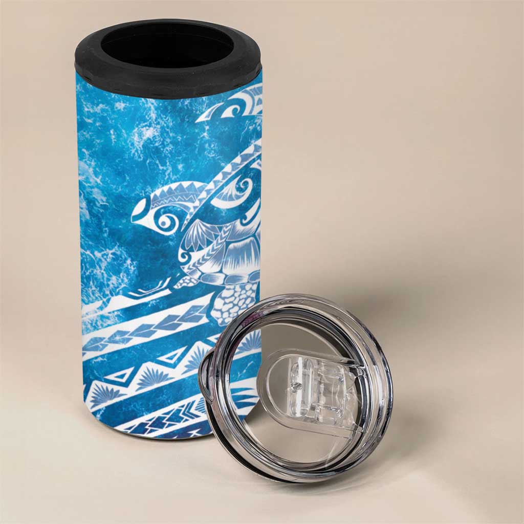 World Ocean Day Polynesian Pattern 4 in 1 Can Cooler Tumbler Crystal Waves