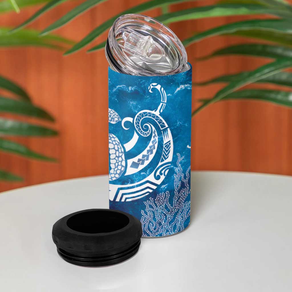 World Ocean Day Polynesian Pattern 4 in 1 Can Cooler Tumbler Crystal Waves