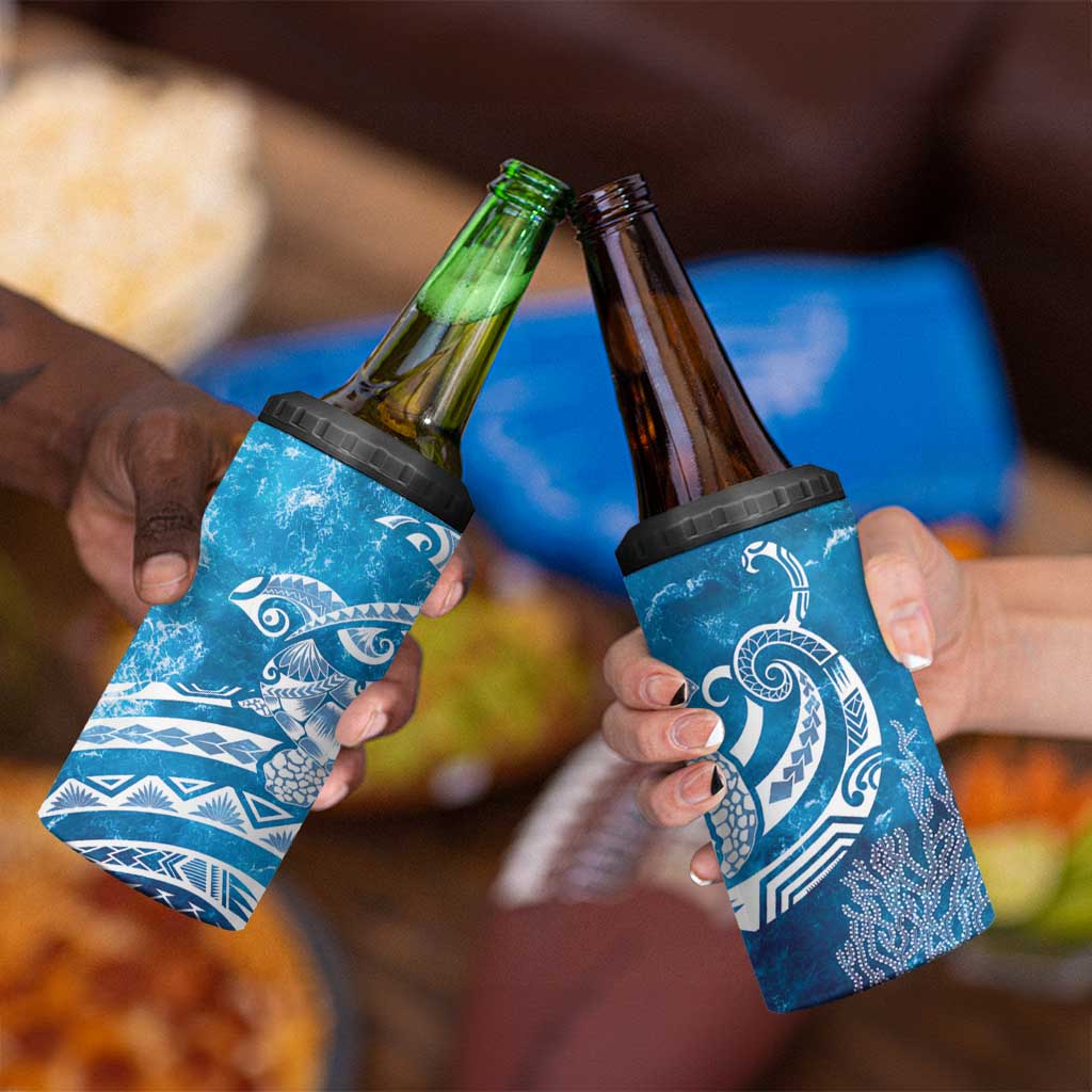 World Ocean Day Polynesian Pattern 4 in 1 Can Cooler Tumbler Crystal Waves